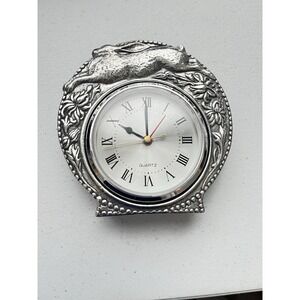 Rare Arthur Court Rabbit Pewter Quartz Desk Clock 5.5X5.5 vintage
